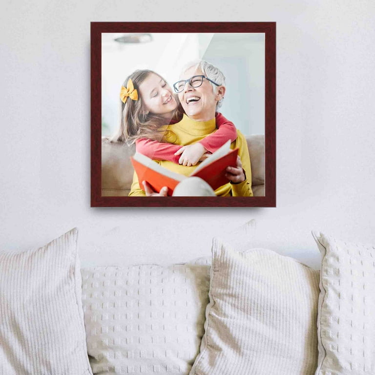  8x8 Frame Brown Solid Wood Picture Frame Width 0.75 Inches, Interior Frame Depth 0.5 Inches
