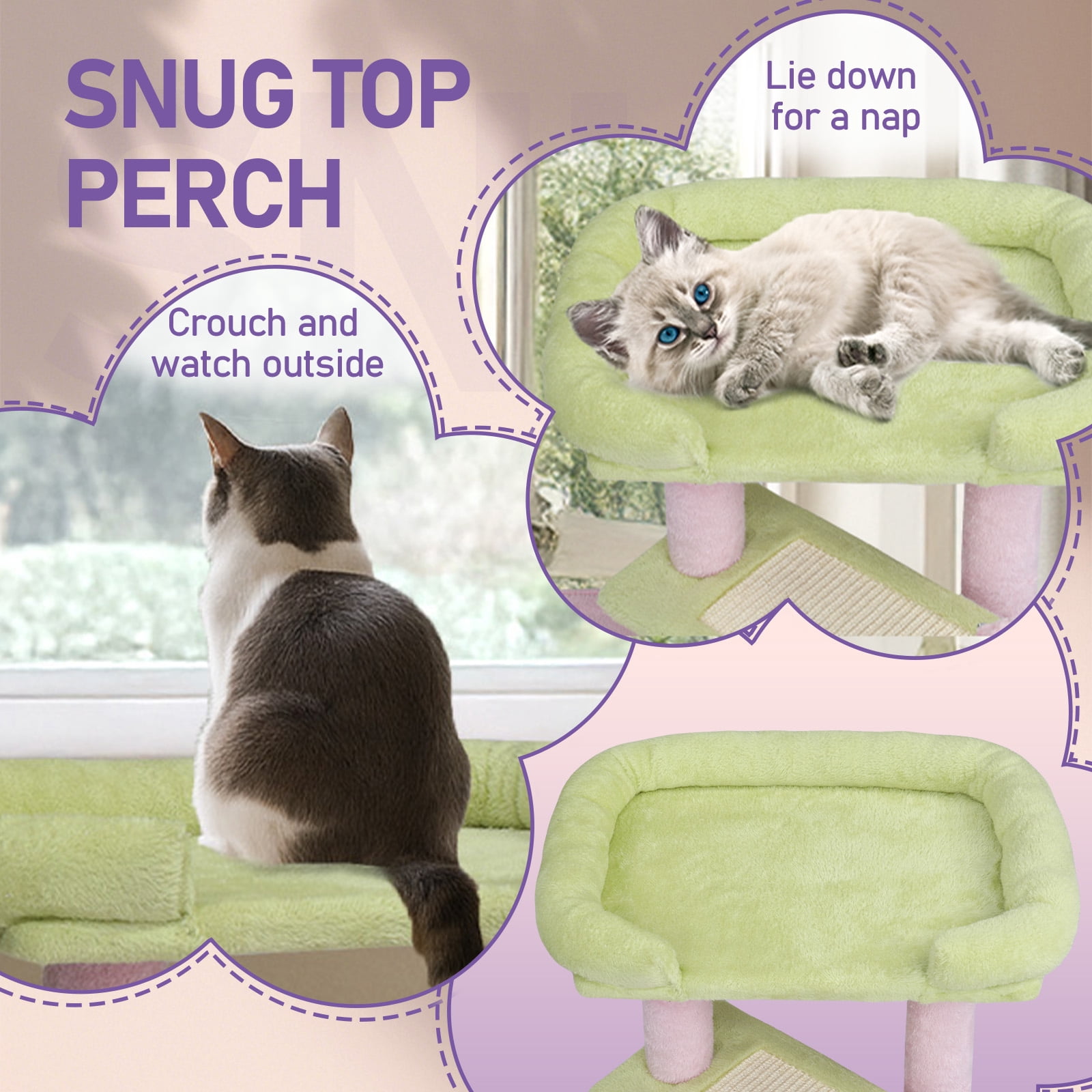 ZephyPaws 29in Cute Cat Tree Kitten Tower for Indoor Cat,Sisal Scratching Posts with Condo,Jump Platform Cat Furniture Play House Pink