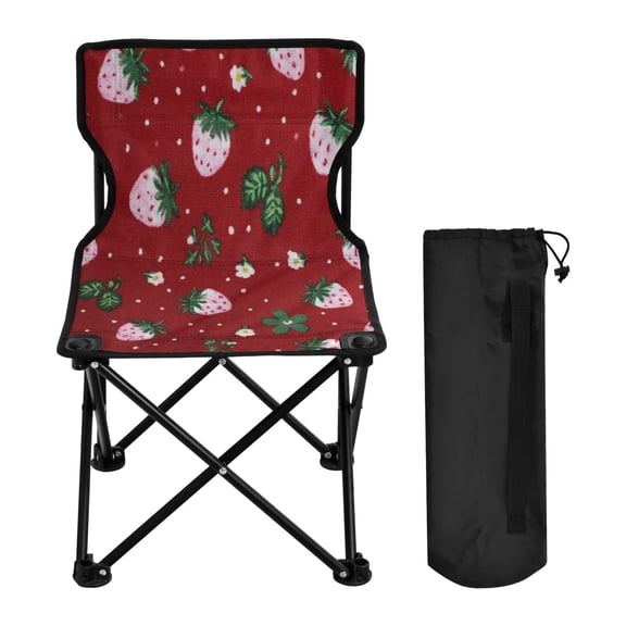600D Oxford Camping Chair Portable Foldable Chair Supports 220 lbs for Picnic, Fishing, Backpacking Cute Pink Strawberry Pattern