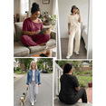 thumbnail image 6 of JWD Women's 2 Piece Pajama Set Off-Shoulder Short Sleeve Top And Wide Leg Lounge Pants Soft Cozy Sleepwear Loungewear Brown 2XL, 6 of 7