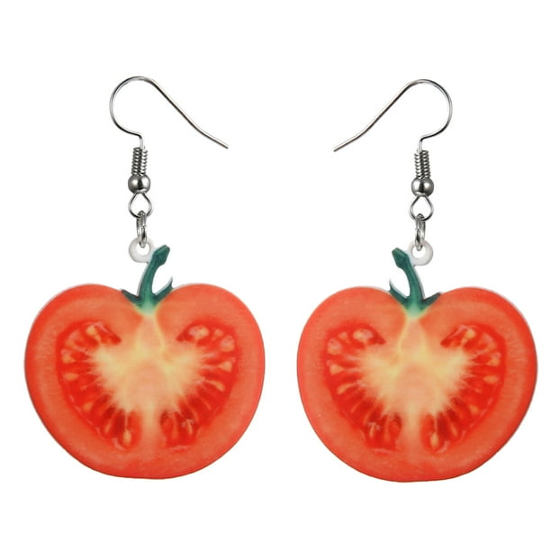 1 par de aretes creativos con forma de fruta, colgantes de moda para orejas, joyería delicada para mujeres, rojo (tomate)