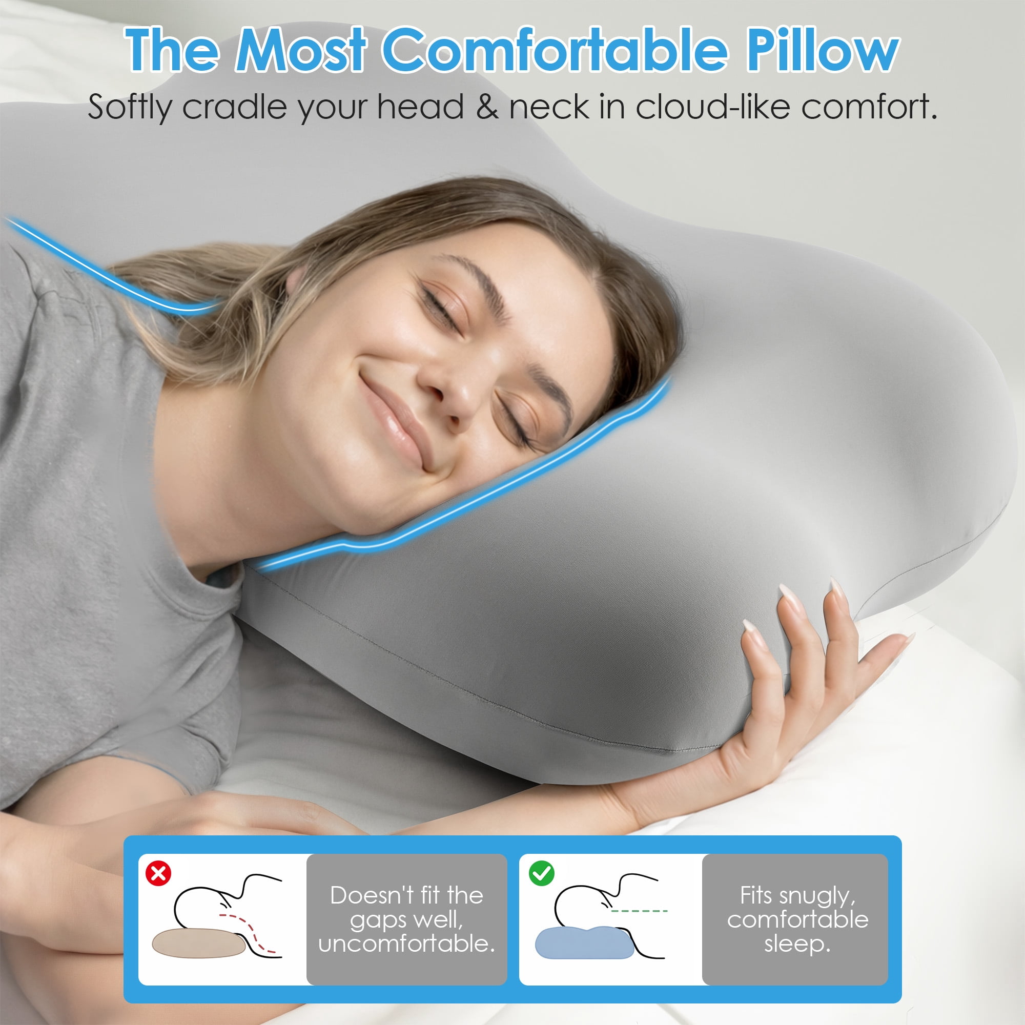 MOONORAH Cervical Pillow for Pain Relief, Contour Memory Foam Pillows for Sleeping, Ergonomic Orthopedic Pillow Cooling Pillow Bed Pillow for Side Back Stomach Sleepers, with Pillowcase, Gray