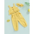 thumbnail image 3 of Franhais Girls Casual Suit, Solid Color Sleeveless Ruffled Sling Tops+Pockets Long Pants+Headband, 3 of 9