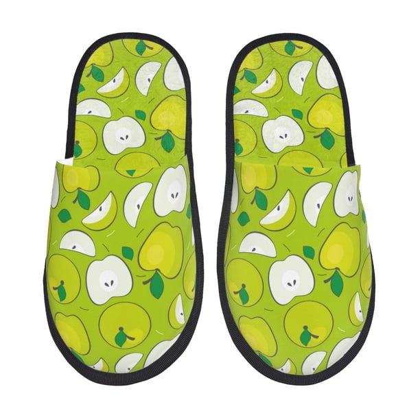 Balery Green Apple Pantuflas de Casa de Felpa Silenciosas con Diseño Estampado, Zapatillas Cómodas Antideslizantes de Algodón para Interior-Medium