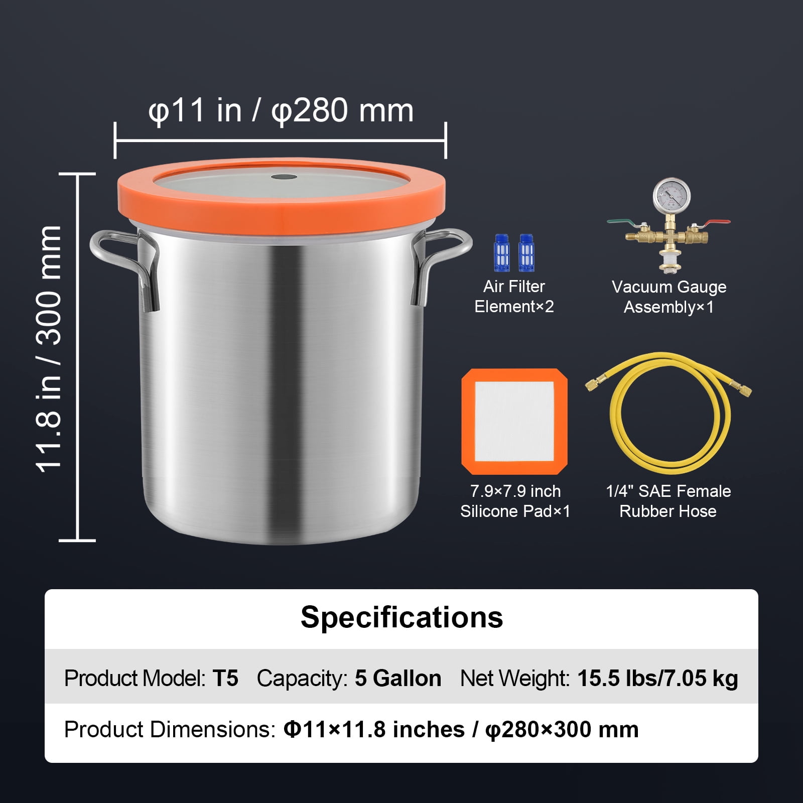 KFFKFF Vacuum Chamber Tempered Glass Lid Vacuum 5 Gal Degassing Chamber Silicone