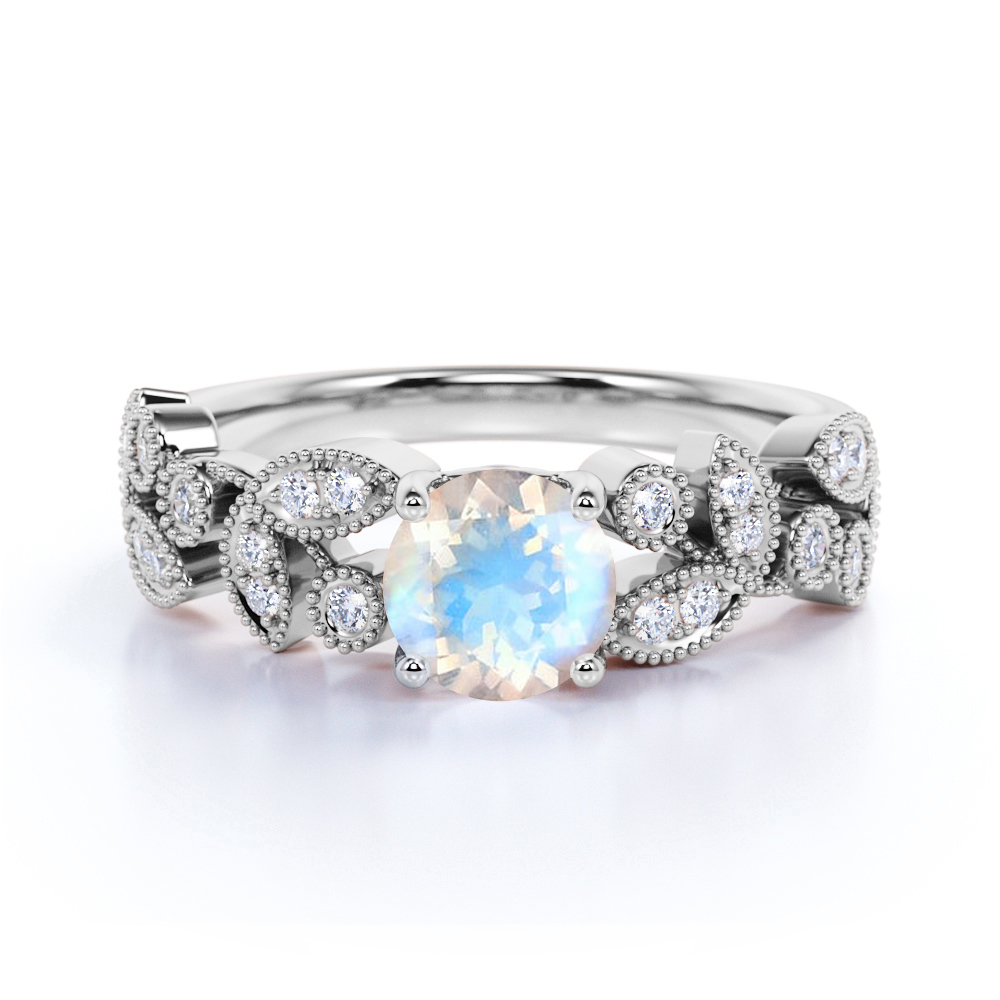 JeenMata - Vintage 1.09 ct Real Round Rainbow Moonstone and Moissanite ...