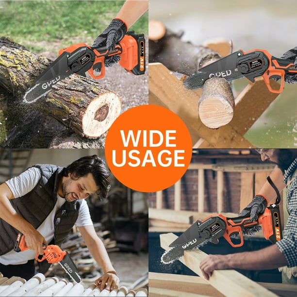 Mini Chainsaw Cordless 6 inch with 2 Battery Mini Power Chain Saw with Security Lock Electric Chainsaw Handheld Small Chainsaw for Tree Trimming