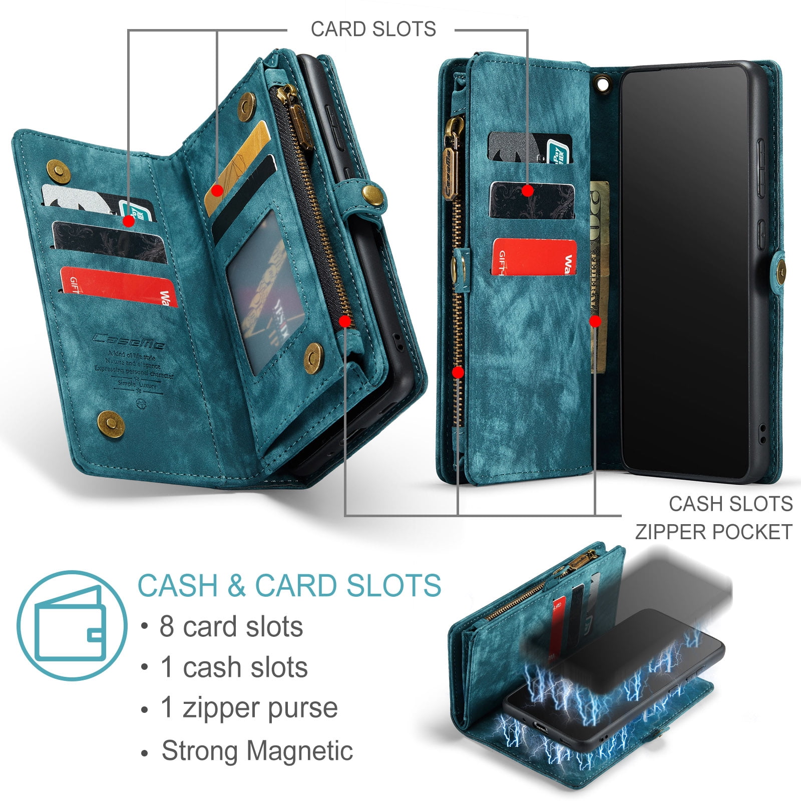 Feishell Durable 2-In-1 Magnetic Detachable Wallet Case for Samsung Galaxy S20+,for Women Men,Premium PU Leather Zipper Pocket Flip Multi Card Slots Purse Phone Case with Wrist Strap,Green