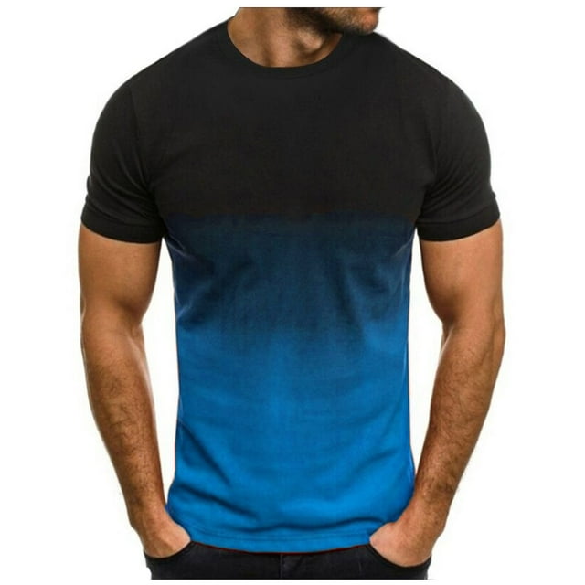 Bowake Summer Shirts for Men Gradient Crewneck Short Sleeve Tops Casual Plus Size Workout Blouse Tees