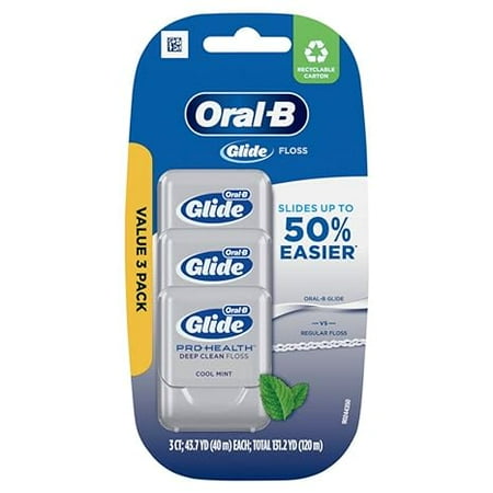 Oral-B Glide Pro-Health Dental Floss, Deep Clean Cool Mint Flavor, 40 M, 3 Count