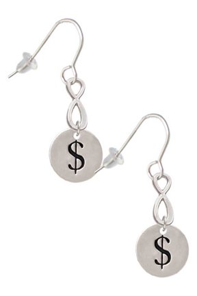 Silvertone Disc 1/2'' - Symbol - Dollar Sign - $ - Silver tone Infinity French Earrings