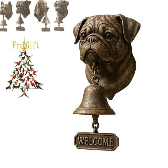 German Shepherd Welcome Bell, Dog Door Bell,Pug Welcome Doorbell, Pug Head Shape Decoration Hanging Bell,Retro Funny Animal Doorbell,Wall-Mounted Decorative Bell for Yard Garden