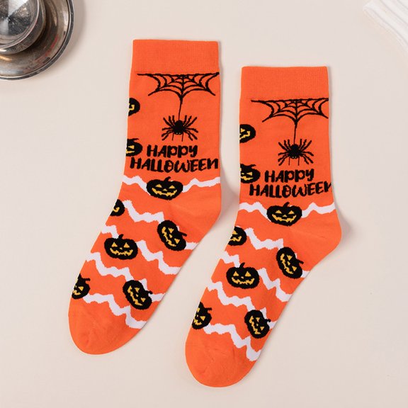 Halloween Winter Sock Novelty Pumpkin Crew Socks for Women Funny Ghost Bat Cotton Cosplay Costume Props