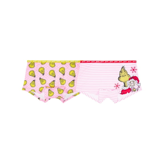 Grinch Christmas Women's Comfort Stretch Boyshort Panties, 2 pack Sizes S to XL