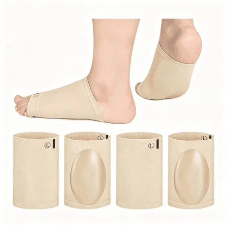 XIRQI 4 Pieces Arch Sleeve Support Flat Foot Arch Sock Support Cushioned Metatarsal Brace Soft Elastic Foot Brace Gel Pad Inside Feet Plantar Metatarsal Compression Sleeve for Pain Relief