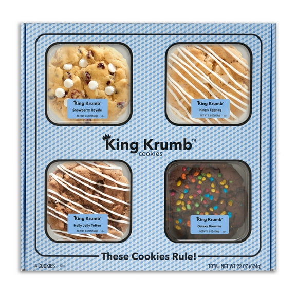 King Krumb Limited Edition Winter Wonders - Snowberry Royale, King’s Eggnog, Holly Jolly Toffee, and Galaxy Brownie Bakery Cookies, 22 oz, 4 Count, Ready to Eat, Baked