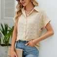 thumbnail image 4 of TTUHYWXI Womens Short Sleeve Shirts V Neck Collared Button Down Shirt Tops with Pockets (Beige, XL), 4 of 9