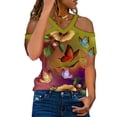 thumbnail image 5 of Camiseta de manga corta con hombros descubiertos y cuello en V con estampado de mariposa informal para mujer a la moda Fridja  hjk5167, 5 of 5