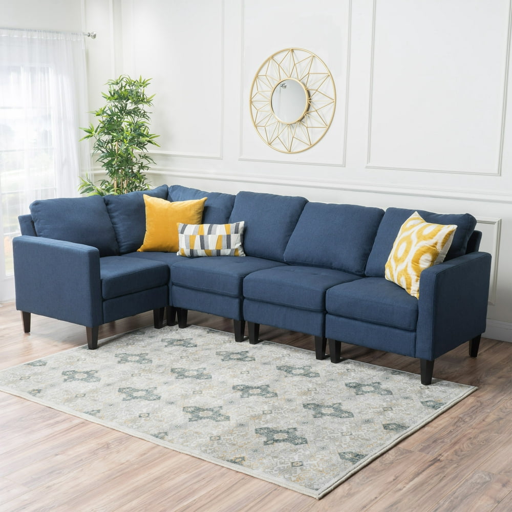 Noble House Fabric Sectional Couch,Dark Blue