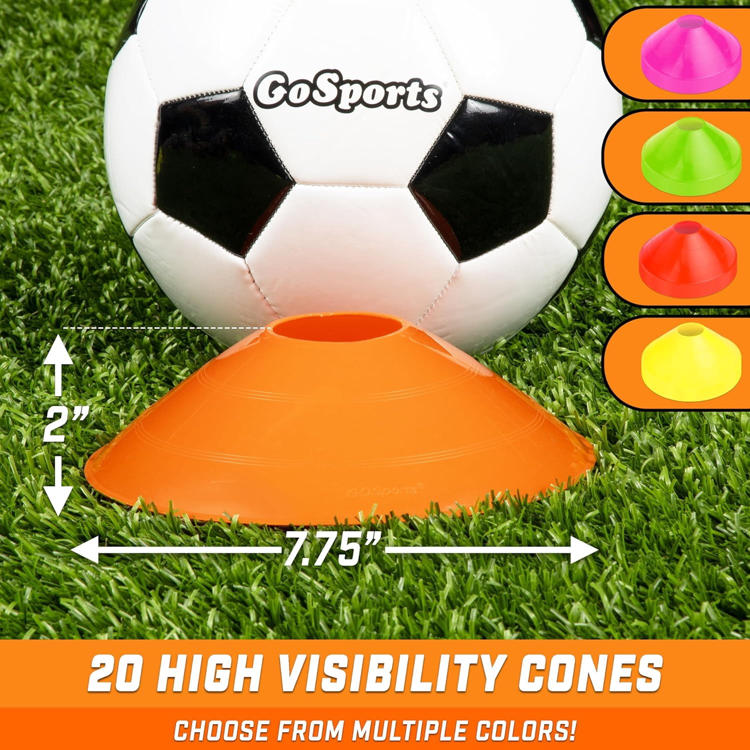 Premium Sports Cones for Agility Training and Drills - 20 Pack with Tote - Orange, Green, Pink, Yellow, or Red