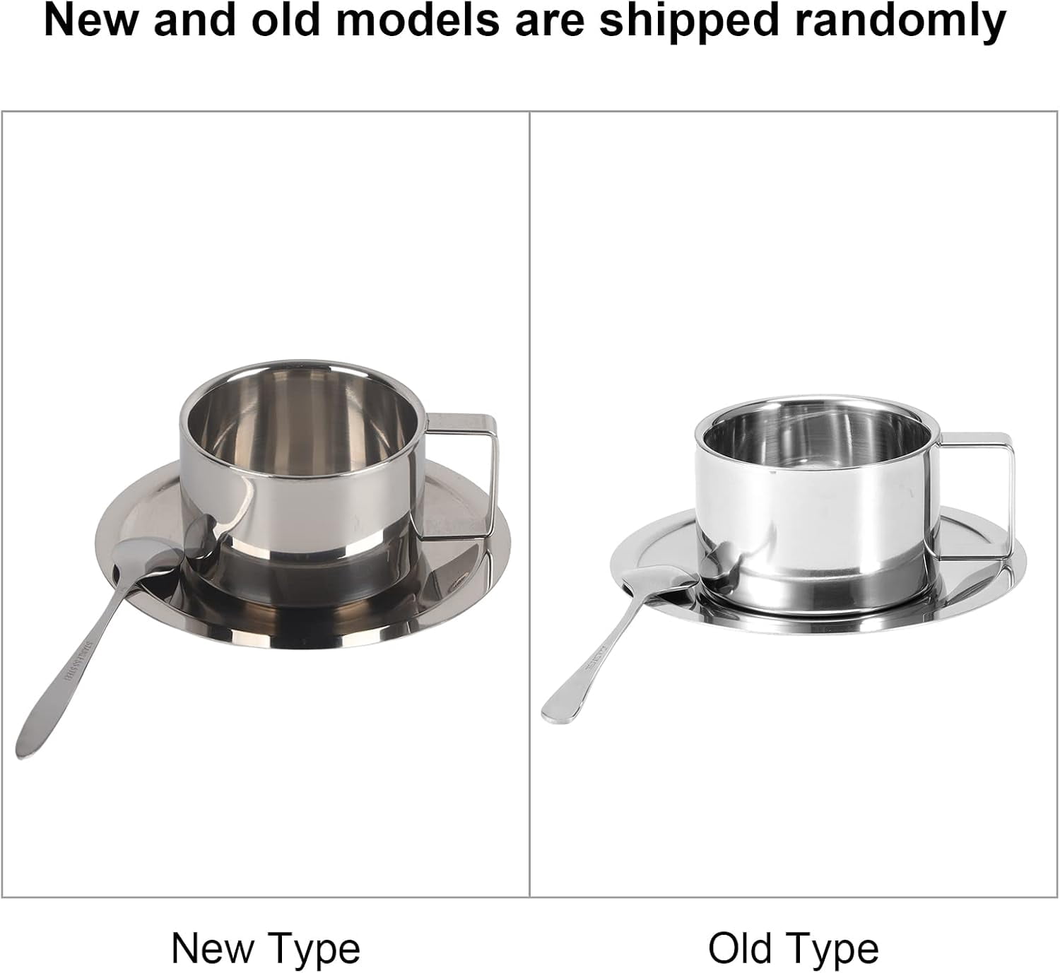 ABPETE Stainless Steel Coffee Cup Set, 200ml/7oz Insulated Coffee Cup Set Double Walled Mugs Milk Tea With Spoon Saucer for Coffee Latte Tea Milk