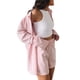 thumbnail image 4 of Trajes de 2 piezas para mujer, camisa de manga larga con cuello vuelto a rayas y pantalones cortos XBTCLXEBCO L Rosado;L, 4 of 5