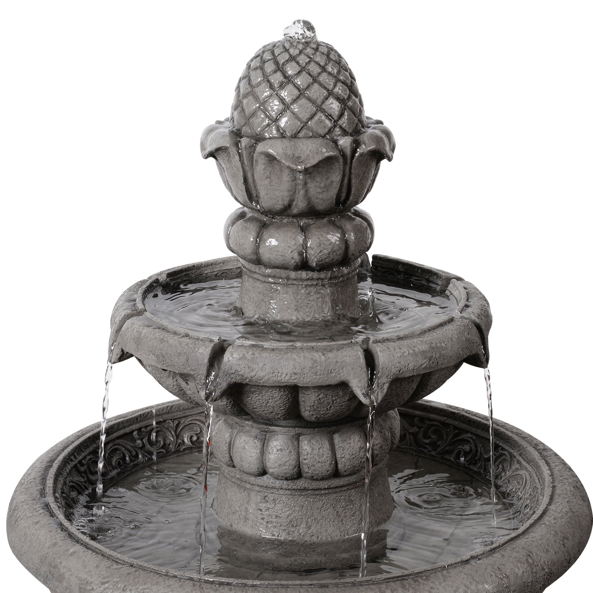 Teamson Home 2-Tier Birdbath Water Fountain Outdoor Garden–Shallow Basin with Built-In Electric Pump & Simple Setup, Gray
