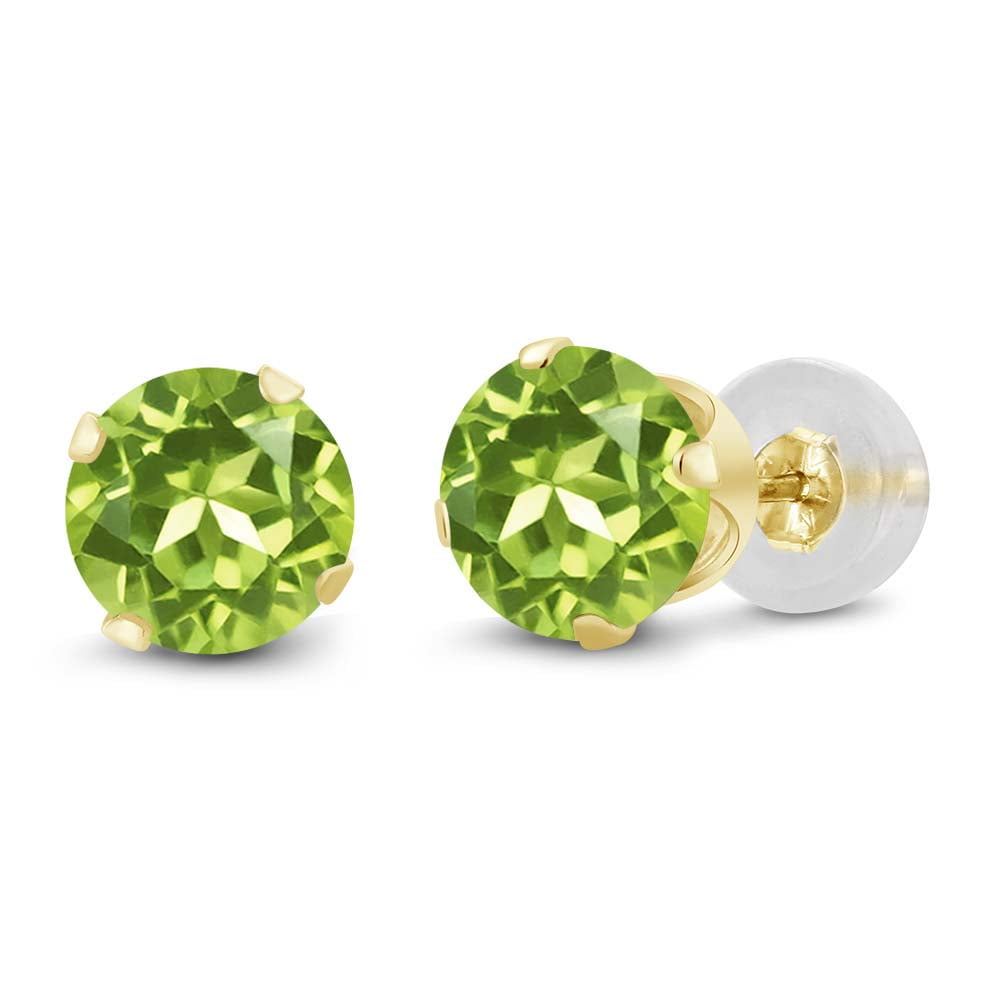 1.50 Carat 7 x 5 MM 14k Gold Oval Green Peridot Solitaire Stud Earrings with Post with Friction Back ctw