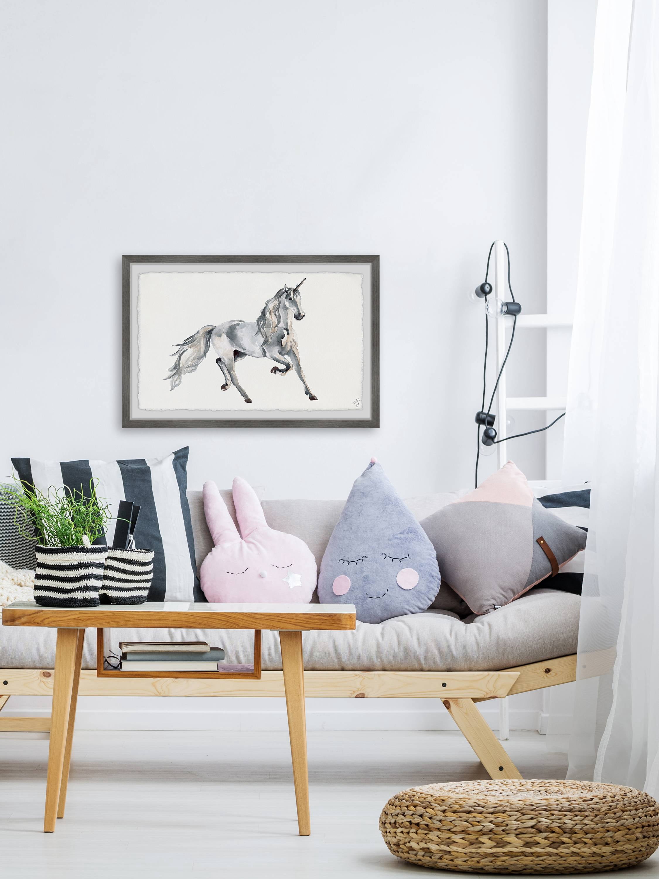Marmont Hill Silver Unicorn Framed Wall Art, 12.00" x 1.50"