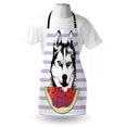 thumbnail image 3 of Alaskan Malamute Apron Cute Animal Eating Watermelon Slice Fresh Summer Themed Striped Artwork, Unisex Kitchen Bib Apron with Adjustable Neck for Cooking Baking Gardening, Multicolor, by Ambesonne, 3 of 3