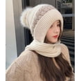 thumbnail image 3 of PIKADINGNIS Women Warm Soft Hat Scarf Set Winter Knit Lined Bearies Chunky Slouchy Cap, 3 of 4
