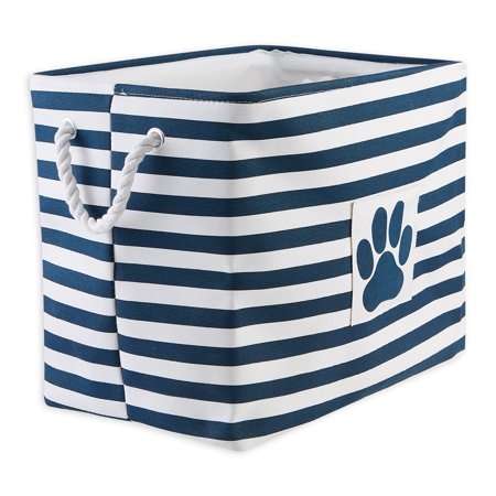 UPC: 0738215372031 | Polyester Pet Bin Stripe With Paw Patch Navy Rectangle Large 17.5x12x15
