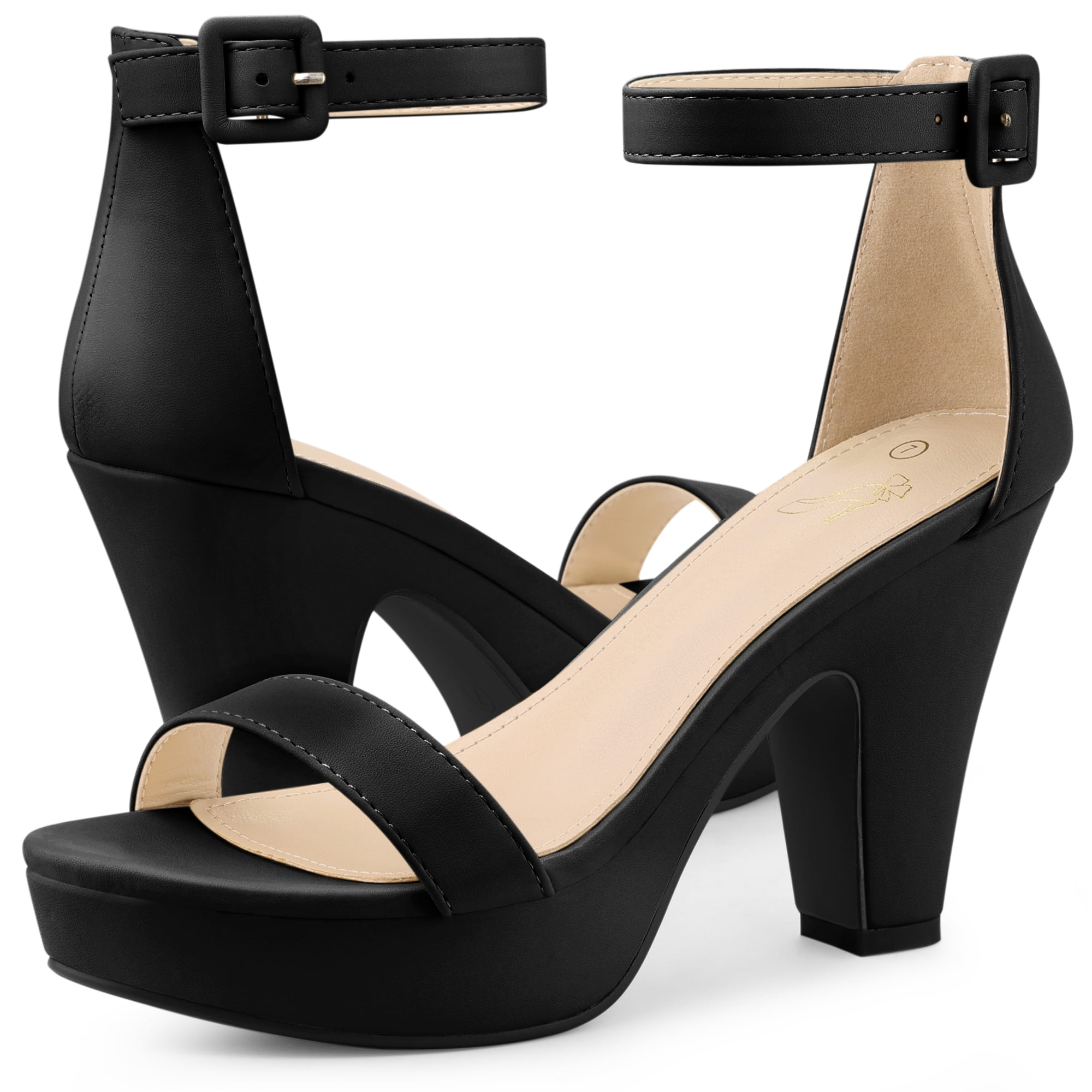 Unique Bargains Women's Solid Open Toe Platform Slingback Chunky Heel Sandals