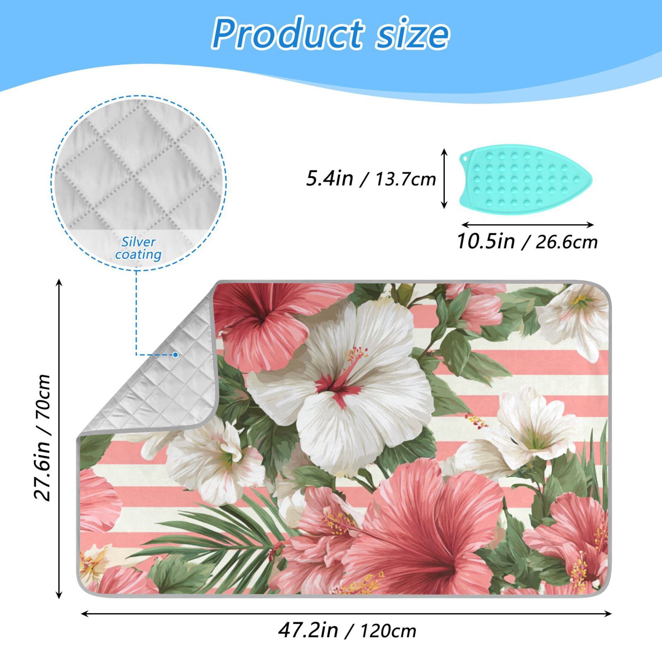 Pink Stripes Hawaiian Flowers Ironing Mat Blanket Portable Travel Ironing Pad Heat Resistant Pad 47.2" x 27.6”
