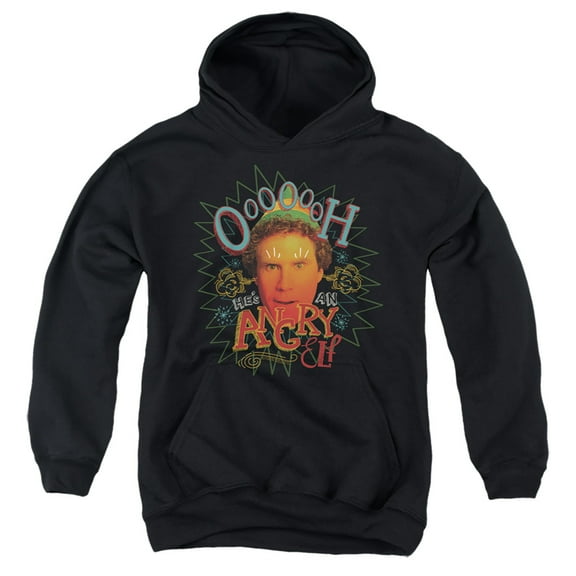 Elf Oooooh He'S An Angry Elf Kids Pull-Over Hoodie (X-Large) for Youth Boys and Girls, Black