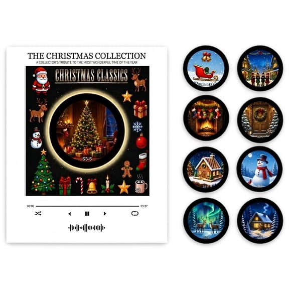 Christmas S3 NFC Magnetic Music Box, Rotating Vinyl Record Fridge Magnet with LED Light, Customized Holiday Music Player Decor
