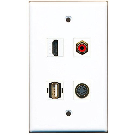 RiteAV - 1 Port HDMI 1 Port RCA Red 1 Port USB A-A 1 Port S-Video Wall Plate