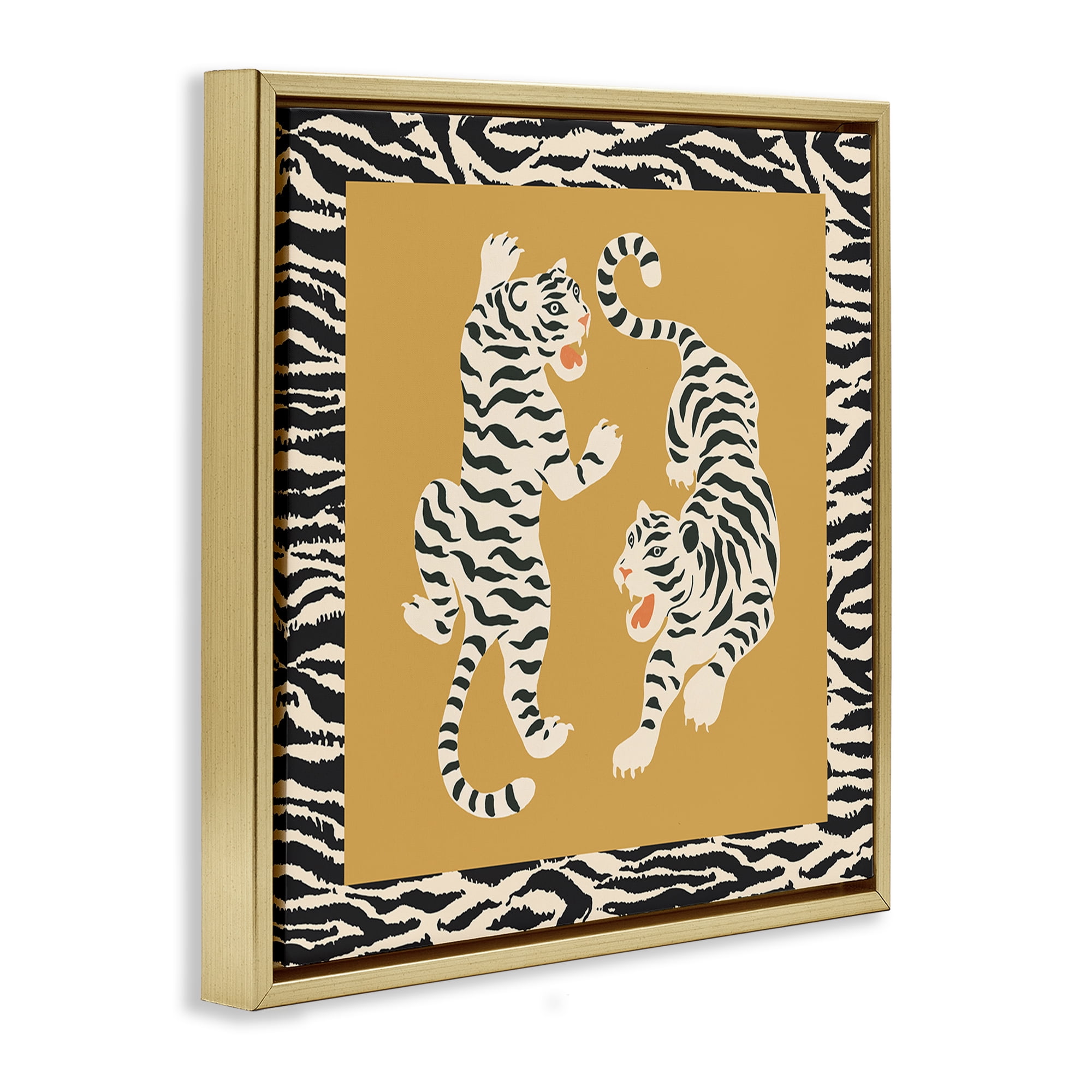 Stupell Industries Boho Twin Tiger Stripes Gold Framed Floater Canvas Wall Art, design by Karolina Sato