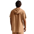 thumbnail image 4 of pstuiky camisetas para hombre, Camisa informal de lino de verano de color liso para hombre, manga corta, cuello alto, botones y bolsillos camisas casuales para hombre l, 4 of 9