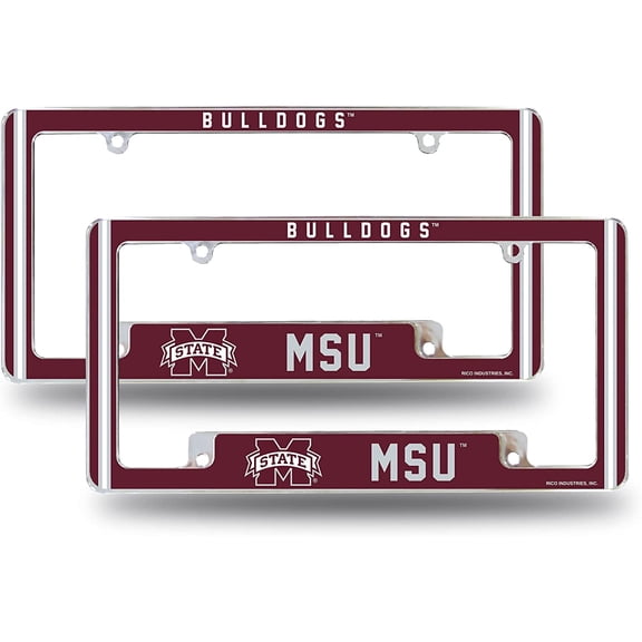 Mississippi State NCAA Bulldogs (Set of 2) Chrome Metal License Plate Frames with Bold Full Frame Design