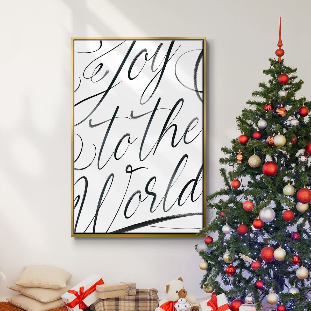 Joy To The World - Framed Gallery Wrapped Holiday Canvas - 17 x 25 - Gold Frame