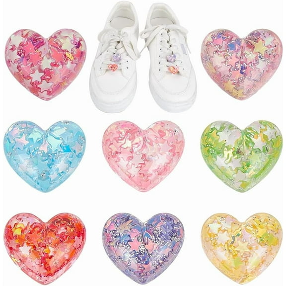8 Colors 16 Pcs Bling Heart Shoe Charms Colorful Shoe Charms Love Shape Shoelaces Clips Decorations Cute Sparkling Shoe Accessories