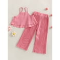 thumbnail image 4 of xiaxaixu Kids Girls Clothes Suits Solid Color Ruffles Sleeveless Sling Tank Tops and Elastic Waist Pleated Wide-Leg Pants 2Pcs Set, 4 of 8