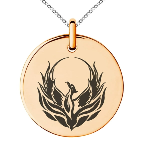 Tioneer Stainless Steel Greek Mythology Phoenix Engraved Small Medallion Circle Charm Pendant Necklace