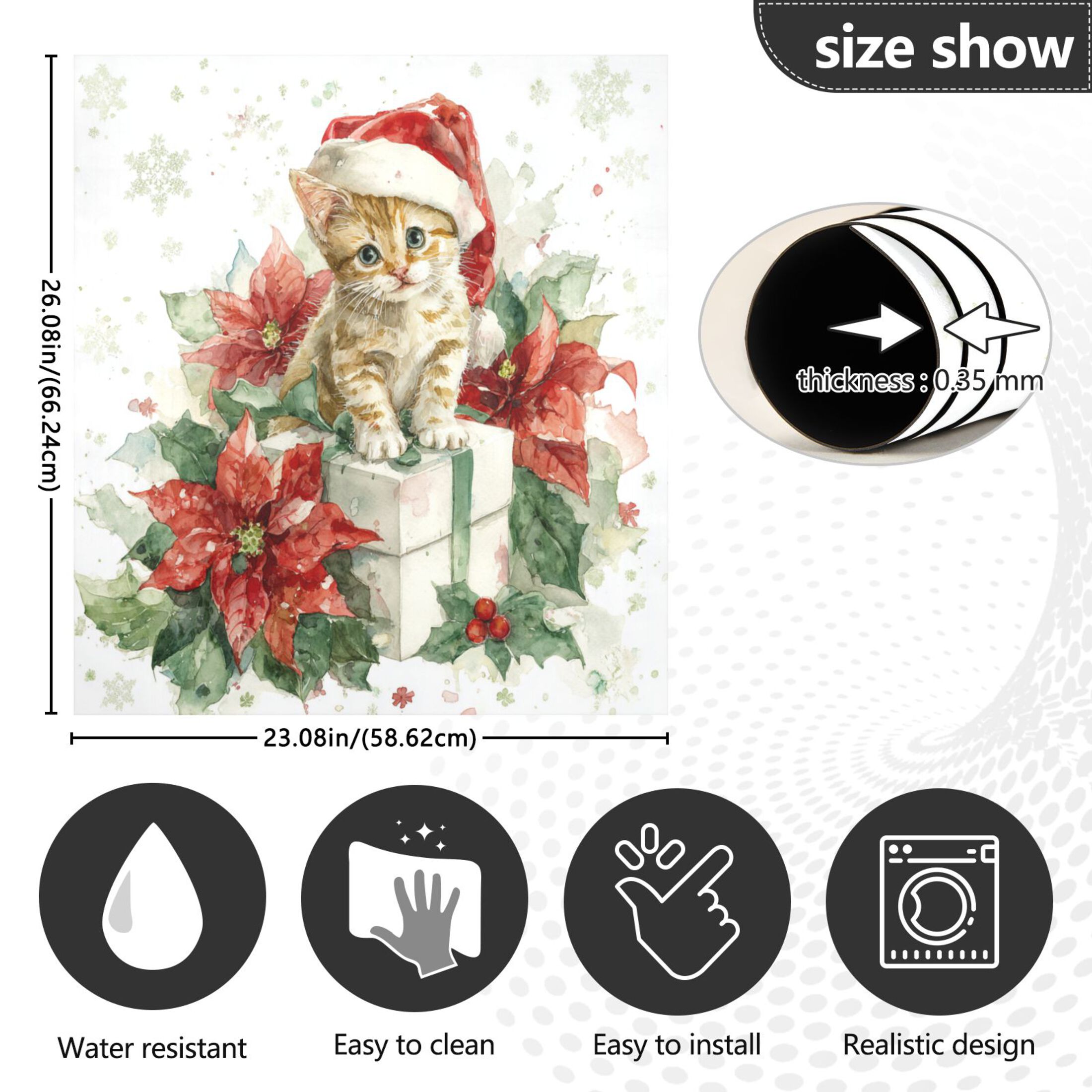 Dishwasher Magnetic Refrigerator Magnet Cover Sticker Home Decorative 23"x26" Poinsettia Flowers and Christmas Kitten