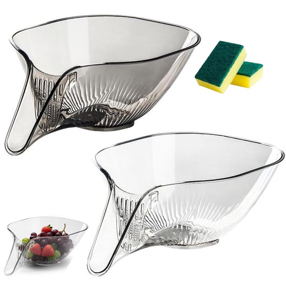 2PCS Multi-functional Drain Basket, Drainage Basket Funnel, Multifunctional Fruits Vegetables Draining Bowl Washing Colander Kitchen Food Strainer (transparent grey)