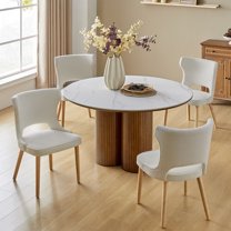 Dining Chairs Set of 4 Fabric Upholstered Wingback Accent Side Chairs Solid Wood Legs Hollow Design Home Kitchen Living Bedroom Grey