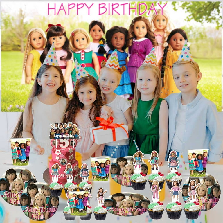 American Girl Doll Party Decorations Set Kit Latex Balloons Birthday Decor  Cake Topper Fans Banner Backdrop