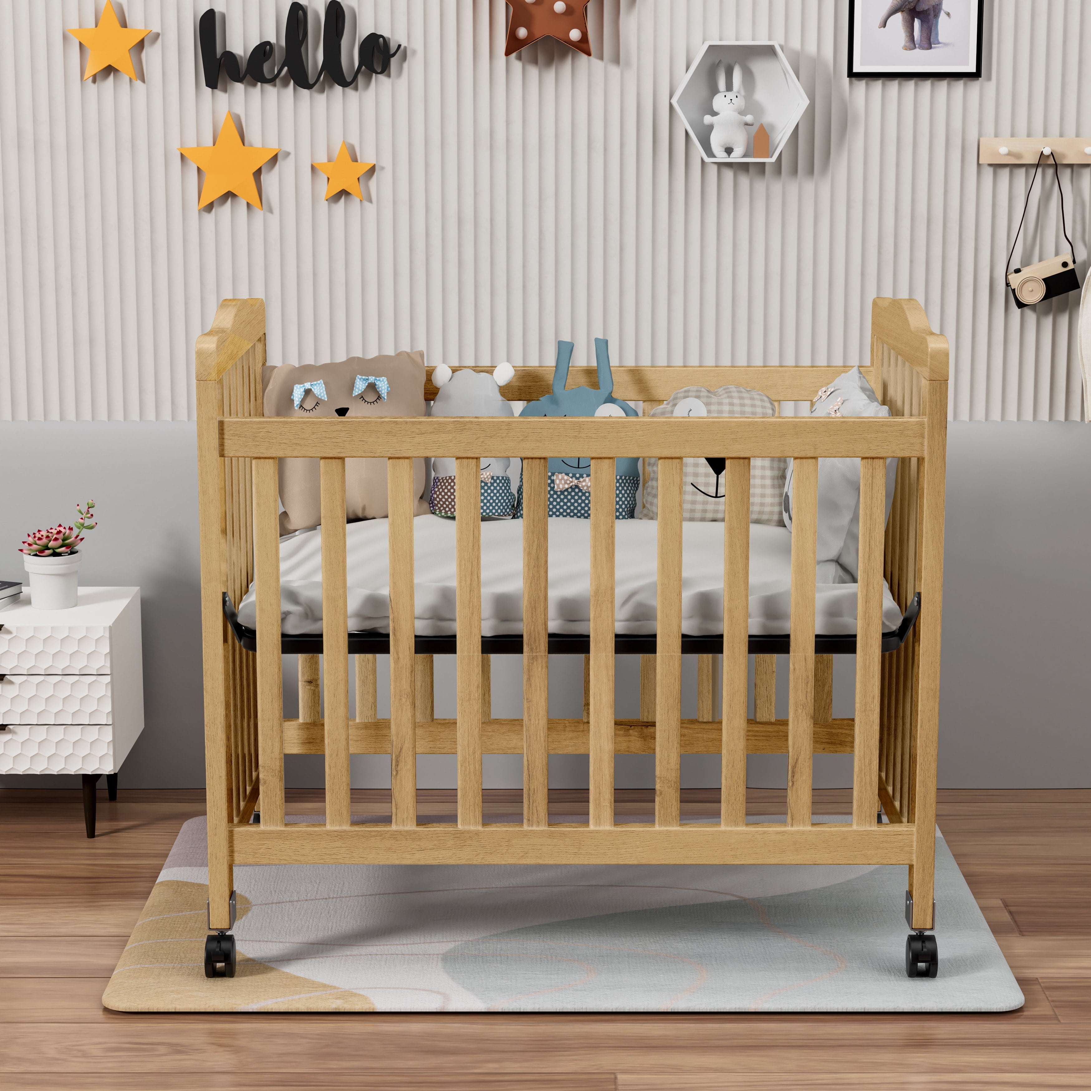Fizzy Baby Mini Crib, Small Crib with 3-Position Mattress Board, Natural