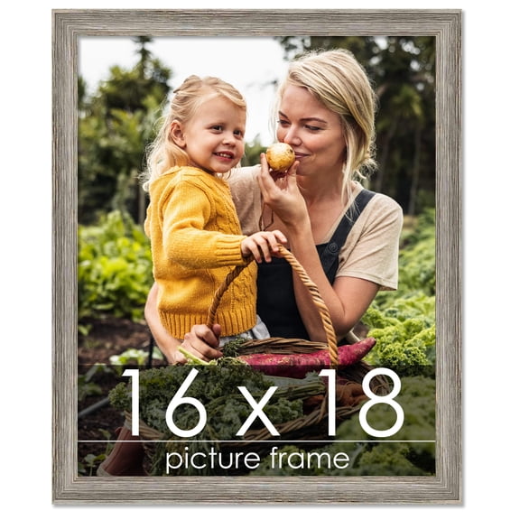 16x18 Distressed/Aged Contrast Grey Complete Wood Picture Frame with UV Acrylic, Foam Board Backing, & Hardware